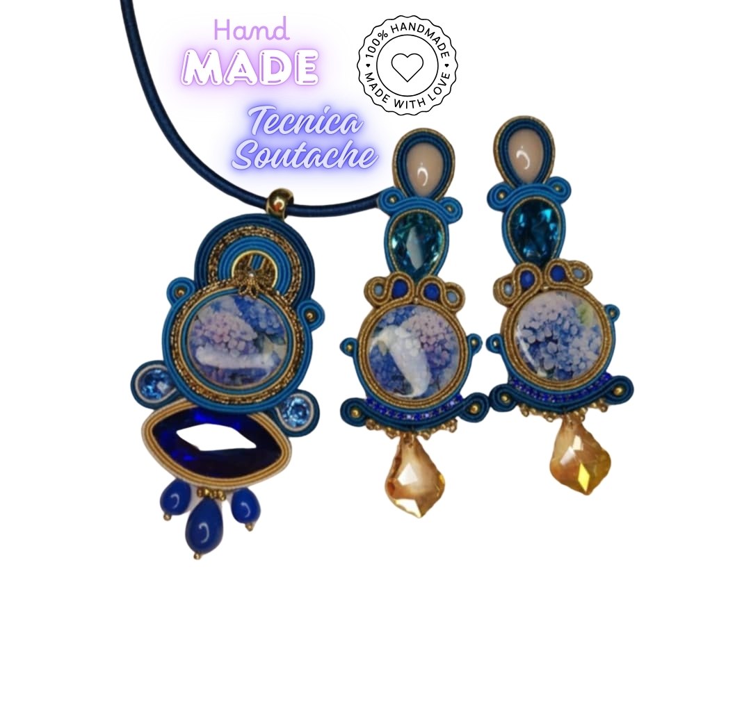 Parure💛 "Blue Bloom Elegance"- Tecnica Soutache 💛- Hand Made💛