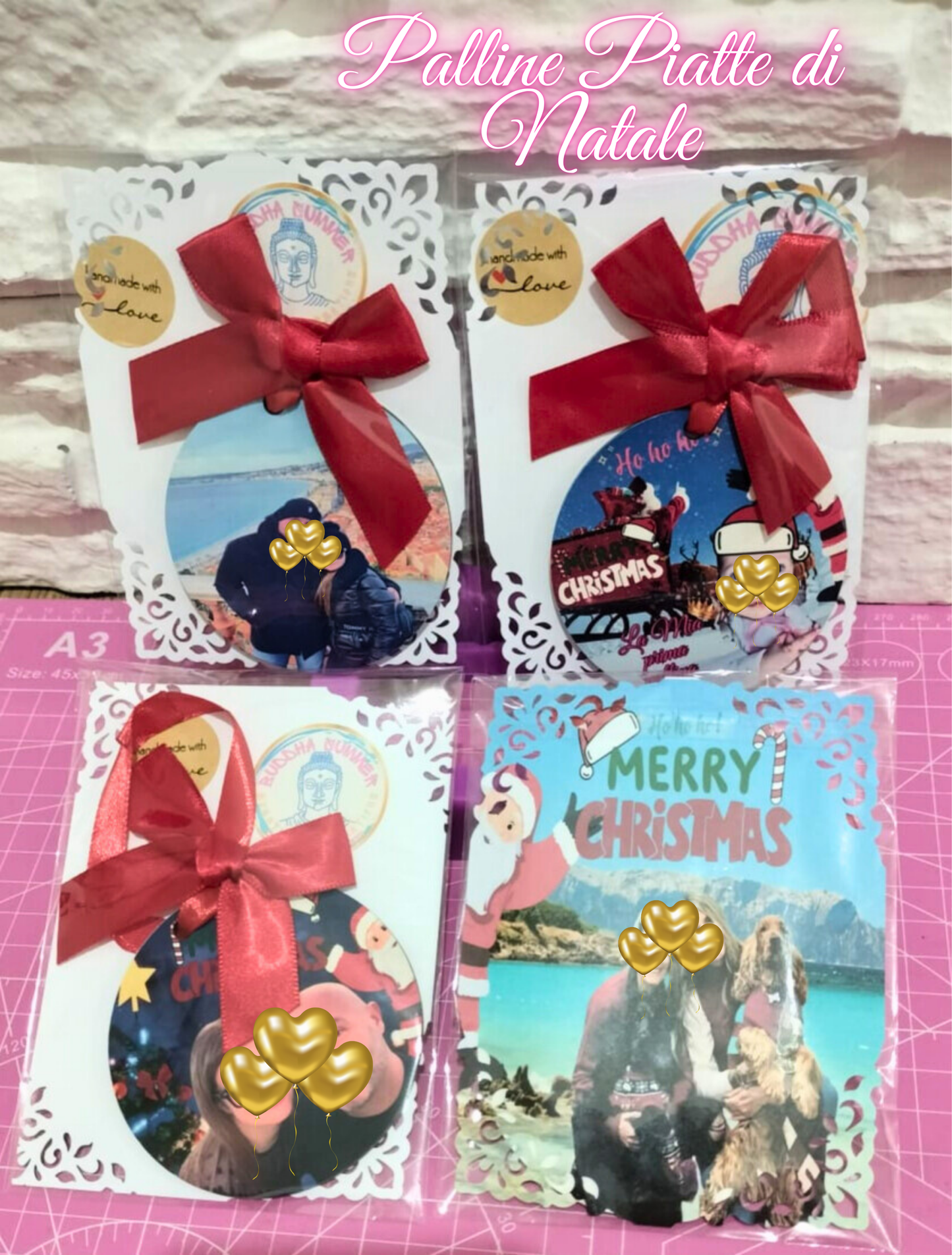 Palline Piatte di Natale in Legno con Fiocco