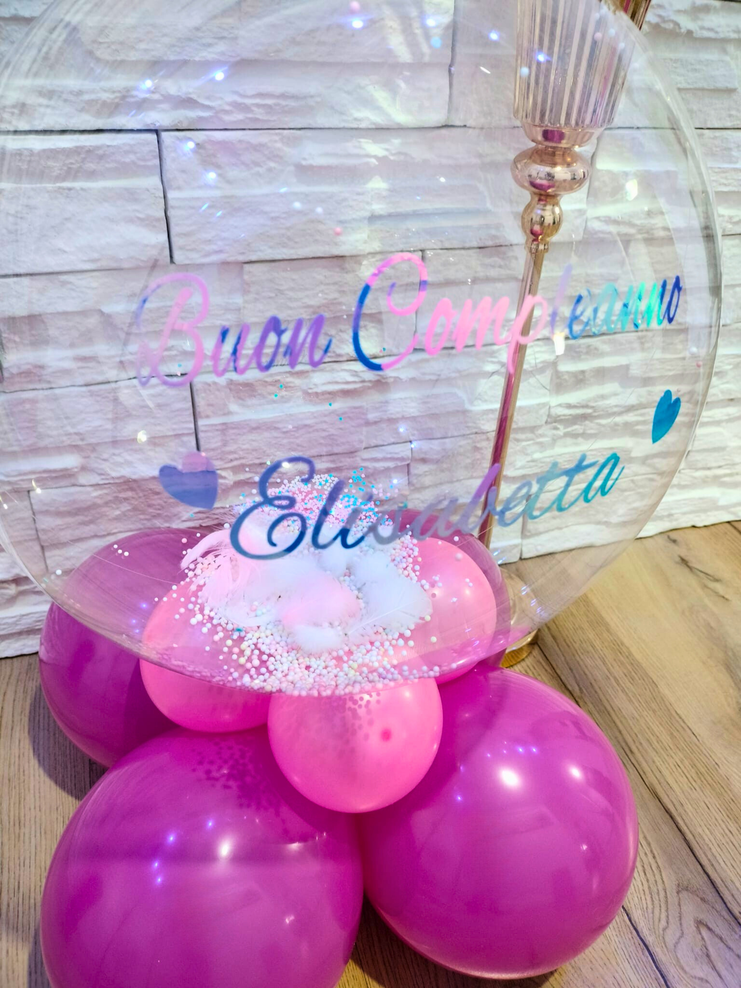 CentroTavola con Bubble Trasparente Riempito di piume/coriandoli