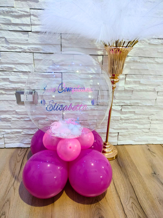 CentroTavola con Bubble Trasparente Riempito di piume/coriandoli